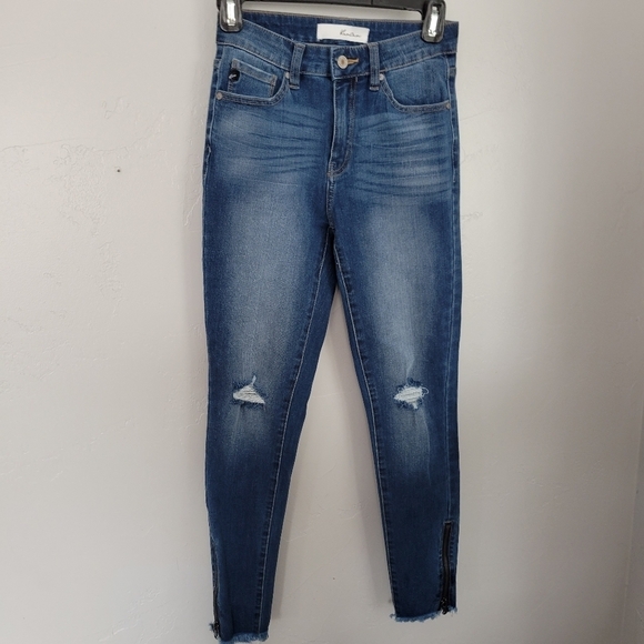 KanCan Skinny Jeans Zipper Ankle Distressed 3 25 Medium Wash High Rise Raw Hem - Picture 1 of 9